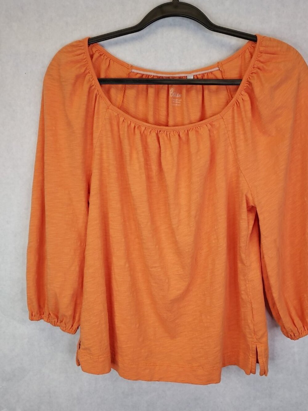 Boden Orange 100% cotton slub Peasant Blouse. Womens small. Raglan puff sleeve.